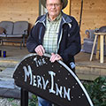 Merv Inn Sign, 2018. The cabin named after the man! Located at Ness Creek, SK. Aluminum, Rusted Steel, Tung oil. Photo: M. Craig Campbell